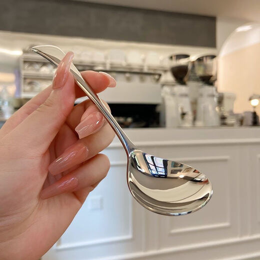 Ostar thickened stainless steel spoon for household Korean style simple and cute internet celebrity eating spoon for adults creative long handle round spoon * antibacterial and anti-bending 1 piece - water drop spoon food grade