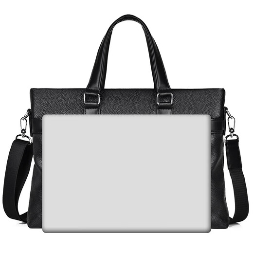 MOEPEQDAISHU Briefcase Men's Handbag Business Shoulder Messenger Bag Large Capacity Casual Commuting New Trendy Backpack Computer Bag Elegant Black + Genuine Leather Keychain 14 Inches