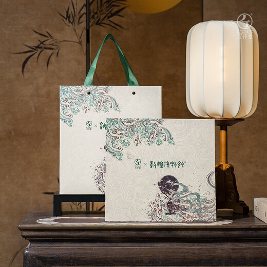 Wanqiantang (Edenus) high-end tea set complete set Dunhuang co-branded series covered bowl ceramic set opening gift box Feitian Mingxiang B gray and white glaze