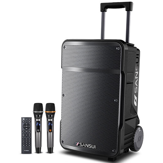 SANSUI A12 square dance audio outdoor audio karaoke special performance mobile portable trolley speaker high-power subwoofer with wireless microphone 12-inch bass + double bel canto microphone
