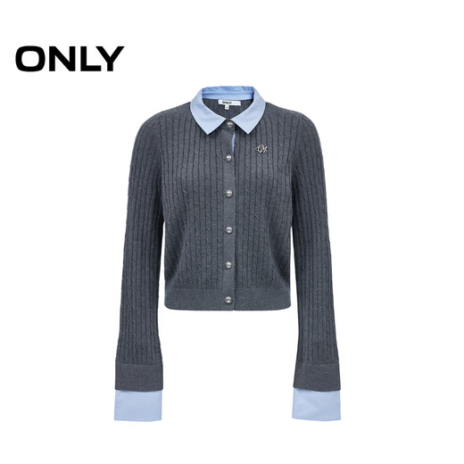 ONLY2025 new winter style college style slim stitching fake two-piece right shoulder sweater for women | 12543B014 G44 floral gray L