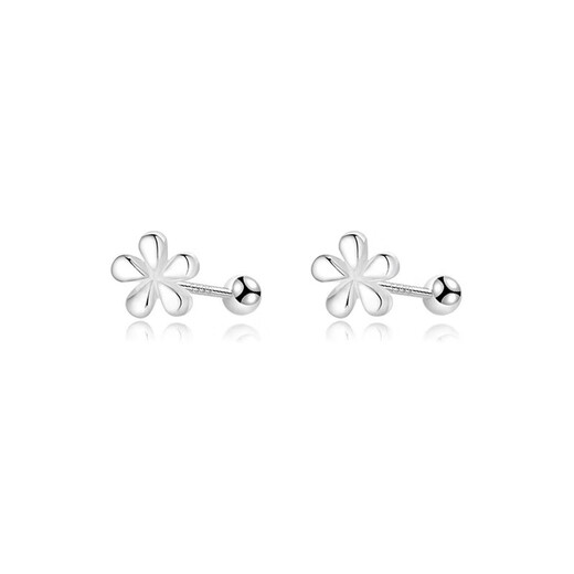 Qi Xiaomi Pure 999 Pure Silver Small Flower Earrings Girls' Screw Twist Earrings for Sleeping No-Pick Ear Piercing Tremella Jewelry 999 Pure Silver Flower Spiral Pair