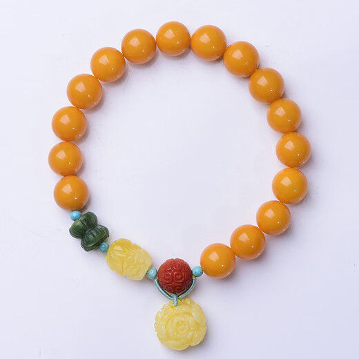 Buhesyt Natural Beeswax Bracelet Women's Peony DIY Pixiu Jade Raw Mineral Amber Chicken Oil Yellow Bracelet Nanhong Original Bead Diameter 10MM+ Bracelet (Fashionable and Elegant)
