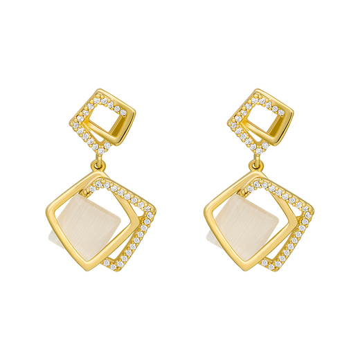 Idel Geometric Earrings Women's High-end Earrings 2025 New Trendy Korean Internet Celebrity Earrings Full Diamond Geometric Cat's Eye Earrings E1092