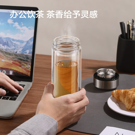 Jingdong-made double-layer thickened glass lead-free high borosilicate tea water-proof cup 304 tea water-proof tea cup for men 360mL