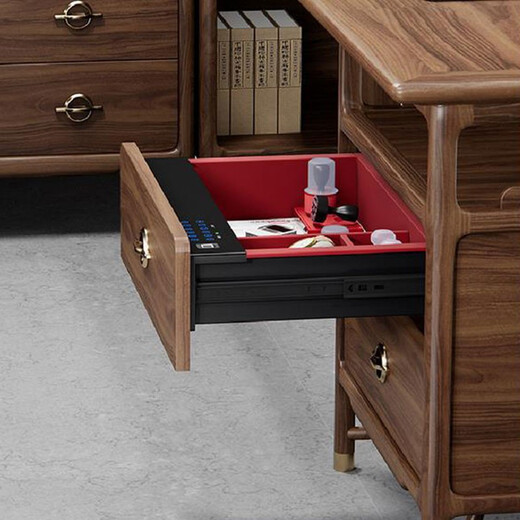 KOQUMGE New Chinese style solid wood boss desk high-end business executive black gold executive desk computer desk and chair combination 2.0m office desk (black gold)