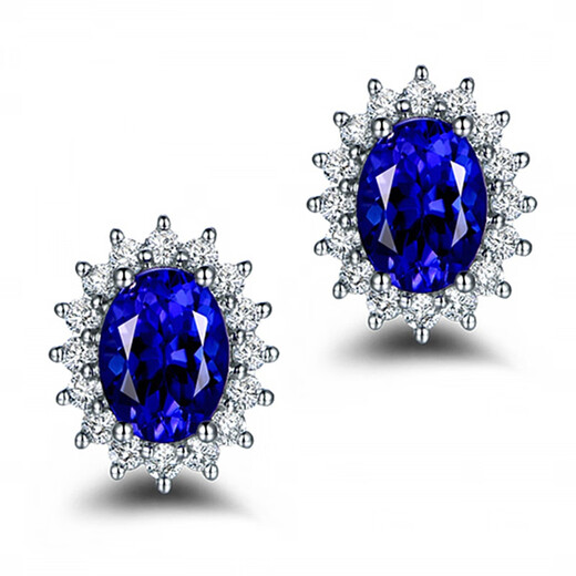 Yuanzu sapphire ring GIXI Princess Diana model opening adjustable tanzanite colored treasure female live ring opening adjustable blue diamond earrings white gold