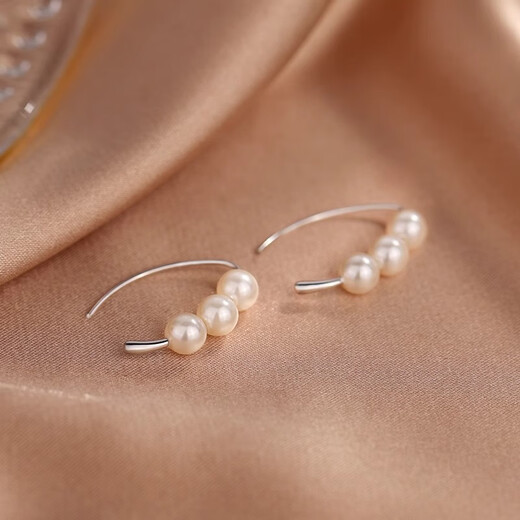 Bai Qixin silver-plated needle earrings pearl earrings for women with pierced ears, simple temperament, anti-allergenic earrings, plain earrings, earrings, pearl earrings silver (one pair)