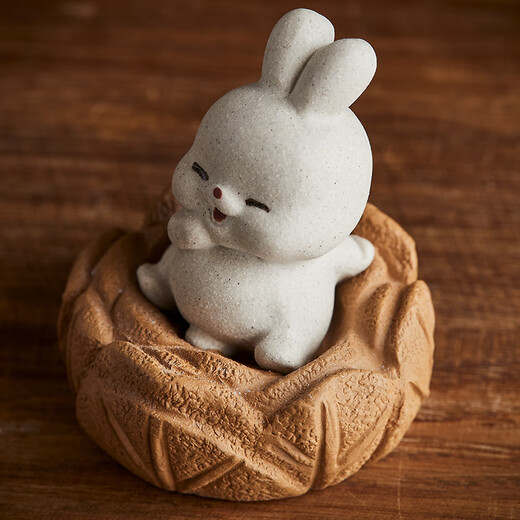 Yixing Zisha Rabbit Tea Pet Cabbage Sitting on the Floor to Make Money White Rabbit Tea Play Can Raise Tea Tray Cute Retro Ornament 1 Sitting on the Floor to Make Money