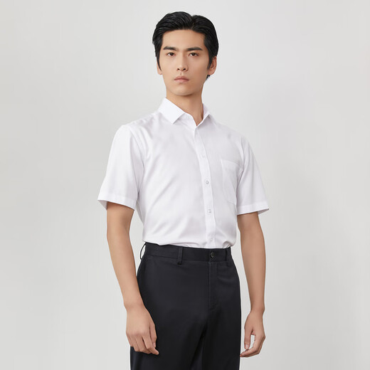 雅戈尔（YOUNGOR）短袖衬衫男条纹DP免烫衬衫纯棉面料抗皱易打理新品商场同款 漂白YSDP19002BFA 39