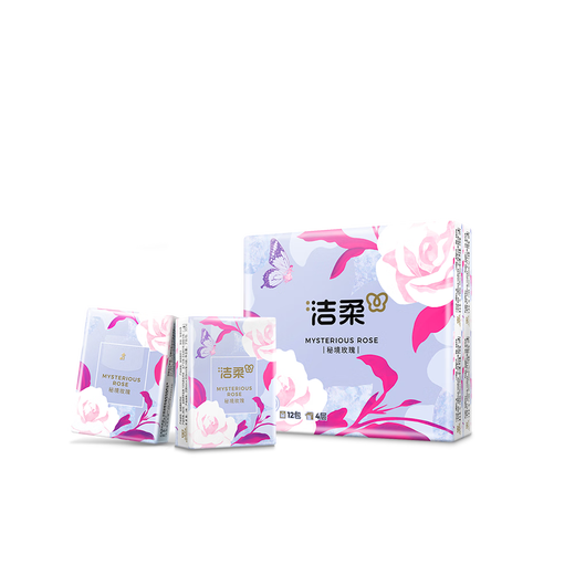 Jierou handkerchief paper secret rose 4 layers 7 pieces * 12 pack rose scented tissue small bag pocket garden premium fragrance