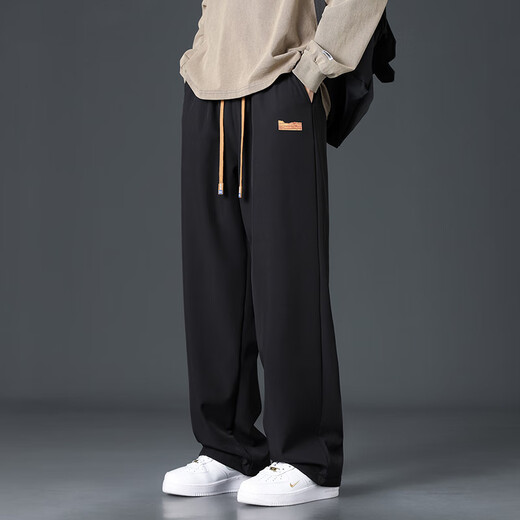 Dingfengbaoluo American casual pants for men in autumn and winter, heavy velvet and thickened, fashionable and warm wide-legged long pants DFK41 black XL