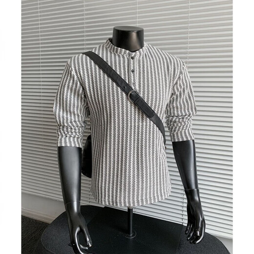 Herringbone Henley Collar Sweatshirt Men's Autumn Trendy Long-Sleeved Bottoming Shirt American Heavyweight Relaxed Hooded Jacket White M