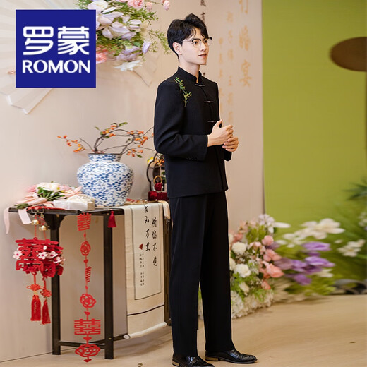 Luo Meng new Chinese style men's tunic suit Chinese style men's youth jacket wedding dress groom engagement suit Yunxi suit top + pants shipped within 7 days XL