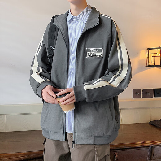 WHIM NASA2025 Spring and Autumn Jacket Men's Loose Trendy High-end Hong Kong Style Casual Jacket Sports Student Tops National Trend Black XL