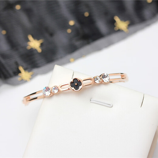 DR-FLVVS Color Gold Bracelet Korean Style Heart Girl Simple Roman Numeral Rose Gold Korean Bracelet Black Four-Leaf Clover