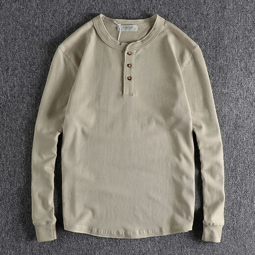 Hong Kong purchasing American retro high-weight knitted versatile henley collar long-sleeved men's T-shirt solid color spring and autumn bottoming shirt black S S100-120Jin Jin is equal to 0.5 kg