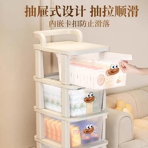 Jiajiesi floor-standing storage rack household snack toy storage cabinet drawer-type mobile multi-layer storage rack trolley transparent drawer model three-layer high cabinet