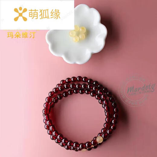 Cute fox edge burgundy garnet bracelet for women three circles multi-circle crystal bracelet beeswax transfer beads gift three circles 5mm