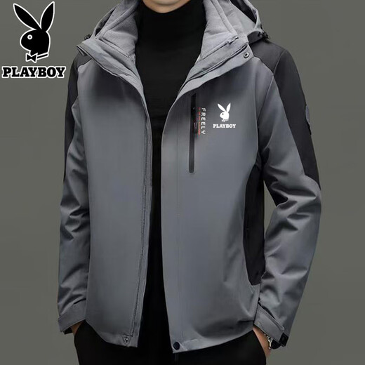 Playboy (PLAYBOY) Jacket Men's Three-in-One Liner Removable Autumn and Winter Velvet Thickened Outdoor Hooded Jacket Group Purchase 2299 Army Green Playboy 3XL Recommended 160-190Jin Jin equals 0.5kg
