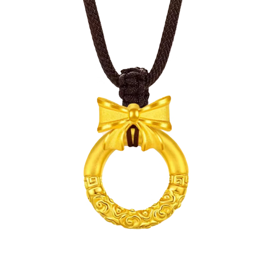 CHINA GOLD gold necklace for women, gold fugitive princess bow solid gold pendant, birthday and Christmas gift for girlfriend and wife, safe buckle pendant about 0.3g* with black rope, selected gift box