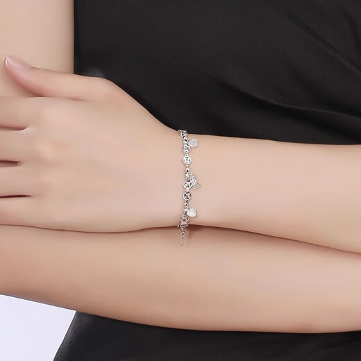 Yuanshengfu New Platinum PT950 Fashionable Copper Coin Ruyi Platinum Bracelet Authentic Qian Duoduo Platinum Bracelet for Women 12.60g, Length 17-19CM