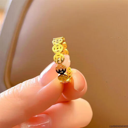 Xingyin Sand Gold Copper Coin Ring Female Qian Duoduo Plain Ring Ring Men and Women Couple Hollow Ring Index Finger Ring Does Not Fade US Size 6 Gold Store Size 11-13