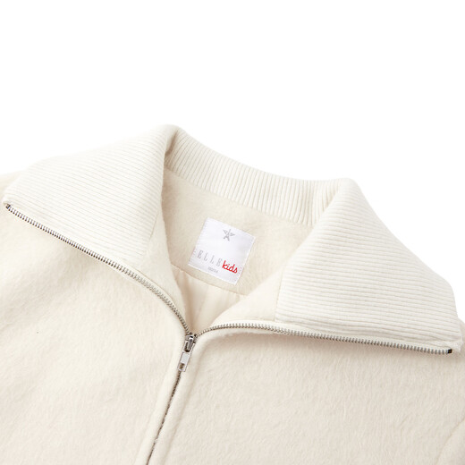 ELLE KIDS children's clothing knitted splicing large lapel woolen coat girls autumn and winter new double zipper mid-length coat white 165 (M)