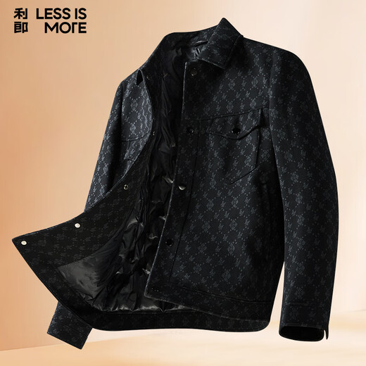 利郎轻时尚男装【云朵系列】毛呢大衣男短款轻柔内里充绒满印羊毛外套 黑绿 XL (175)