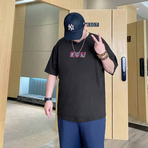 ZHIDOUDOU胖子卫衣男宽松大码不显肚子潮牌t恤士短袖夏季字母加肥加大大上 t1349白色 10XL 2xl 150斤175斤