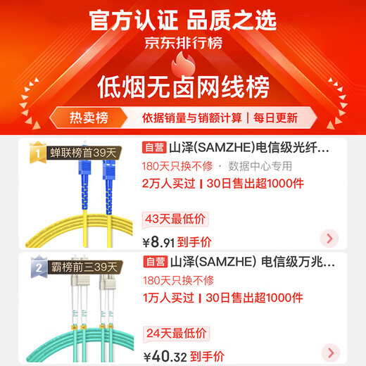 Shanze (SAMZHE) fiber jumper, telecom grade single mode single core, low smoke halogen-free environmentally friendly fiber cable, transceiver pigtail LC-LC single mode single core 2 meters