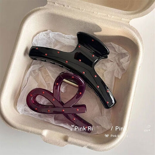 Ballet Girl Black and White Polka Dot Bow Clip Sweet and Versatile Shark Clip Feel Hair Clip Hair Claw Polka Dot Clothes Hanger - Black