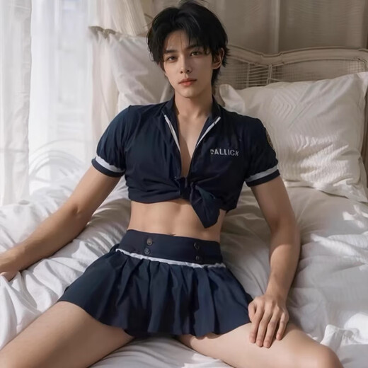 Men's sexy underwear, thong, can be worn when going out. Men's stuffed valet outfit, private sexy panties, men's and women's butt-covering skirt, white shirt + tie + elastic band. Recommended weight: 110-160 Jin Jin equals 0.5 kg