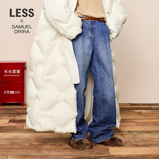 LESS【Samuel系列】不对称门襟设计感棉质直筒牛仔裤女2O0E12170 992牛仔兰 L