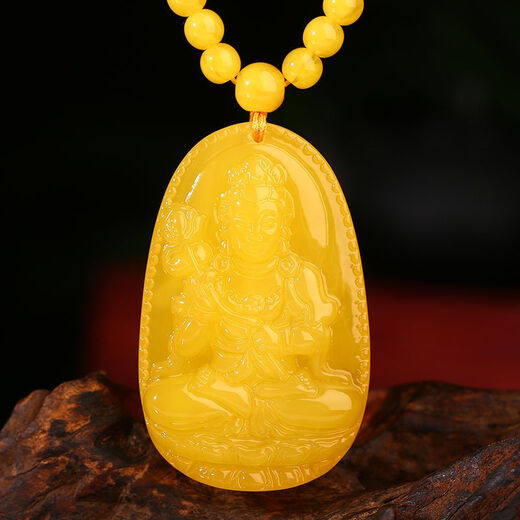 Fat East Lai Quality Beeswax Pendant Chicken Fat Yellow Twelve Zodiac Amulet Guanyin Amitabha Necklace Samantabhadra Bodhisattva Zodiac (Dragon) (Snake)