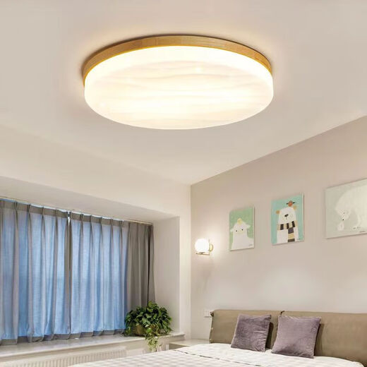 Vinoa simple Japanese starry sky lamp bedroom room led ceiling lamp Nordic log children's study internet celebrity round lamp solid wood color 26CM-white light 18 watts