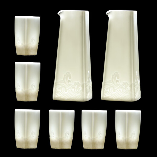 Su Shi ceramic mutton fat jade porcelain white wine cup set wine divider wave wine set two pots six cups exquisite gift box