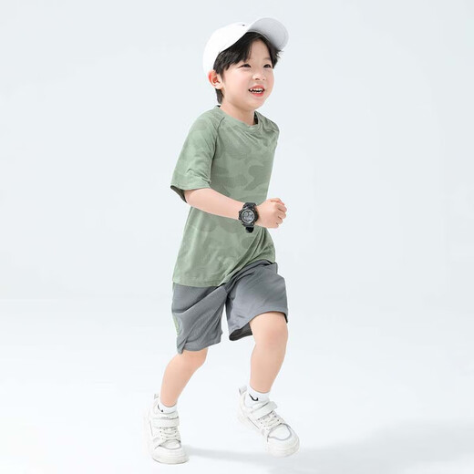 Zuoxi boys summer suit 2025 new children's quick-drying sports basketball uniform short-sleeved T-shirt two-piece set green 150

