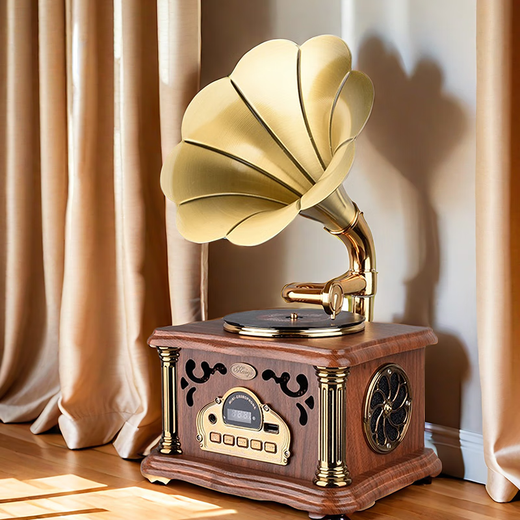 Jinmo Retro Mini Gramophone Large Speaker Bluetooth Small Audio Antique Speaker Multi-Functional Creative Gift Ornament Brown Charging Plug-in Dual-Purpose - Rotating Turntable to Send Music U Disk