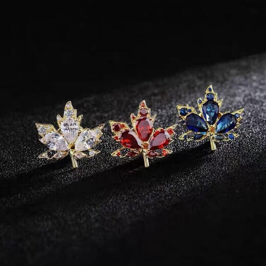 Jiemo Light Luxury Maple Leaf Brooch Men's Corsage Suit Pin Crystal Badge Simple and Attractive Pin Collar Pin Accessories c1 Red