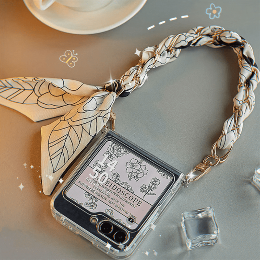 Bohuiyou is suitable for Samsung Galaxy Z Flip6 mobile phone case zflip anti-fall simple female portable protection folding screen with lanyard silk scarf new protective cover sense anti-fall transparent shell camellia silk scarf pearl long diagonal style Samsung Galaxy Z Flip6