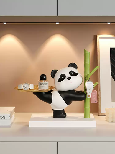 咏幻熊猫托盘钥匙收纳入户玄关装饰摆件客厅家居饰品搬家礼物乔迁新居 熊猫手机支架-倒立