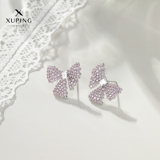 XUPING Xuping jewelry alloy fashionable micro-studded zirconium ins sweet high-end bow earrings X001053001 earrings