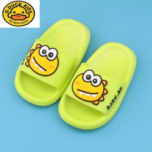G.duck boy baby slippers summer one and a half year old children's shoes indoor children's non-slip 3-year-old girl's slippers soft green size 15 inner length 13.5CM (suitable