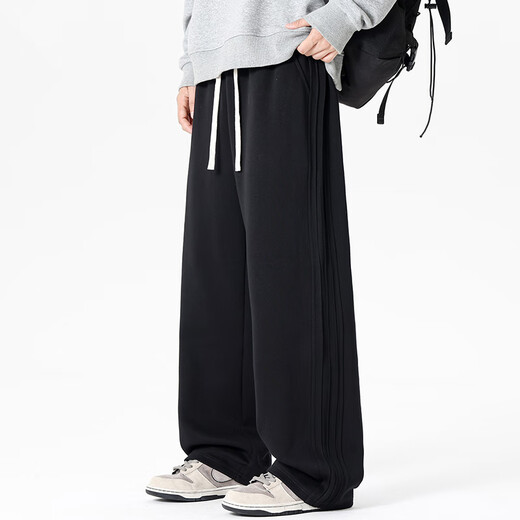 MiiOW American Heavy Black Casual Sweatpants Men's Autumn 2025 New Loose Straight Sports Pants Boys Pants Black M