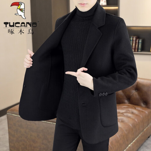 Woodpecker (TUCANO) Woolen Suit Men's 2024 Autumn and Winter New Suit Short Woolen Jacket Business Casual Top Men's Dark Gray XL 130-150Jin Jin equals 0.5 kg