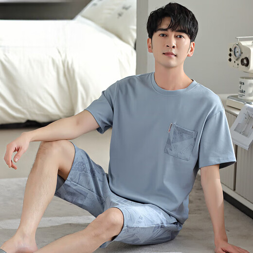 莫代尔睡衣男夏季新款棉质套头简约舒适轻奢感纯色凉感可外穿家居服套装 ZY9764 男-4XL