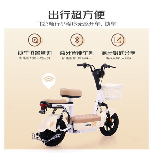 Feige Electric Bicycle E75Plus New National Standard Electric Bicycle 2026 Long Range 73KM Lead-Acid Battery 48V21Ah Smart Home Battery Bicycle Can Be Licensed for Walking White