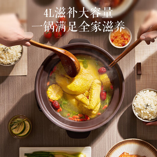 Supor quick-stew electric stew pot, electric casserole, electric stew pot, soup pot, purple clay pot, porridge pot, multi-functional porridge special pot, porridge artifact for 4-5-6 people, can be reserved and timed to keep warm, DG40YC872 purple clay stew pot 4L