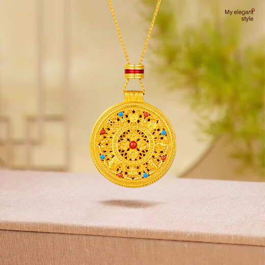 Jinliufu Auspicious S925 Silver Necklace Women's Accessories Eight Treasures Compass Pendant Women's Clavicle Chain for Girlfriend